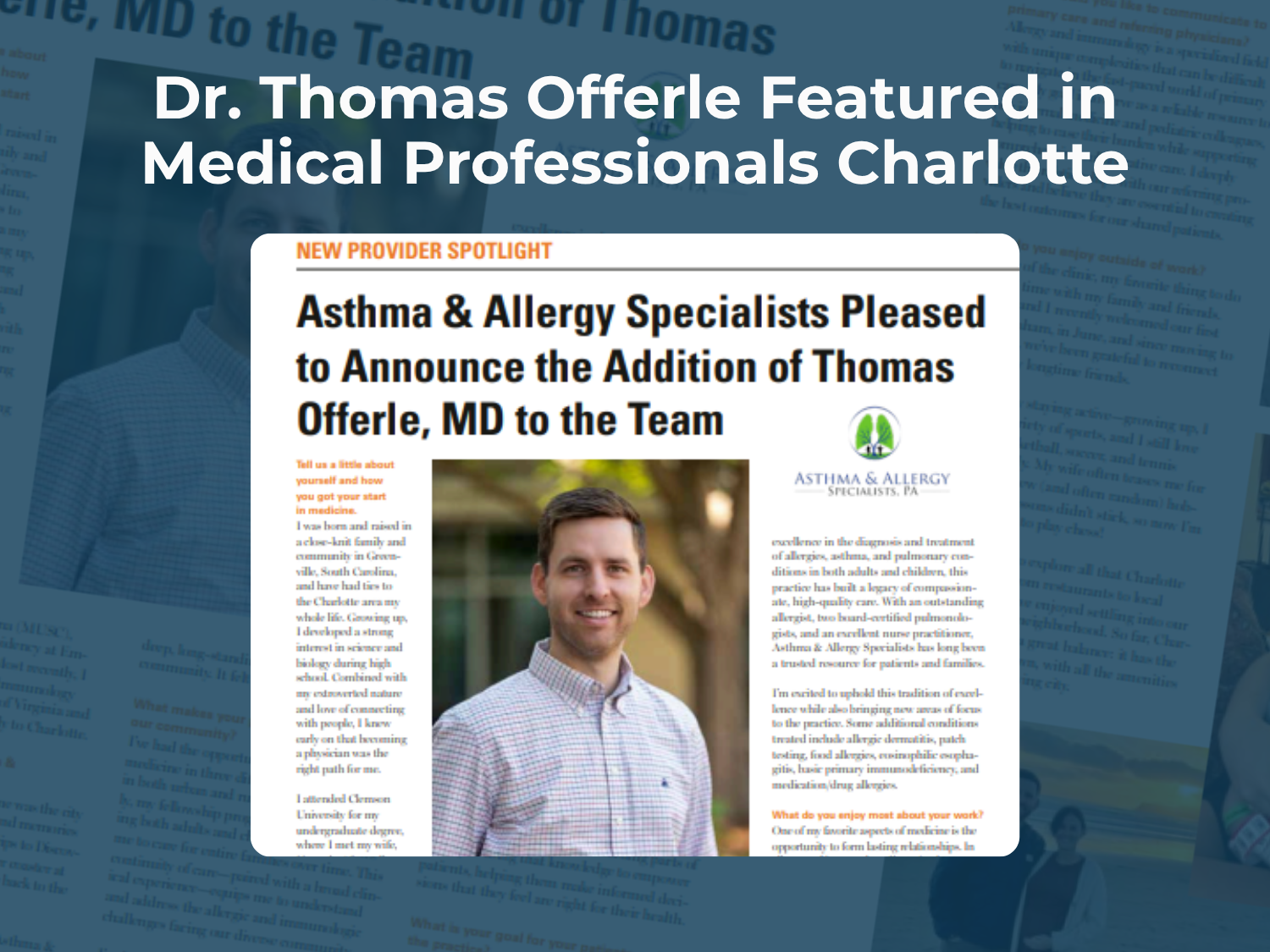 Thomas Offerle, MD Featured in Medical Professionals Charlotte